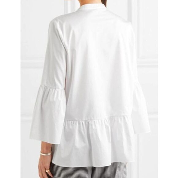 TIBI Tunic With Shirred Back & Bell Sleeve In White, Size 2 - Picture 16 of 16